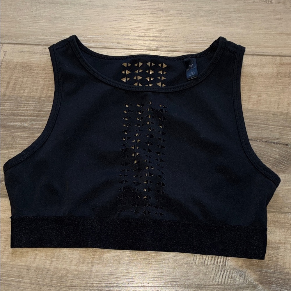 Vina Lazer Cut Out Sports Bra Black Size S